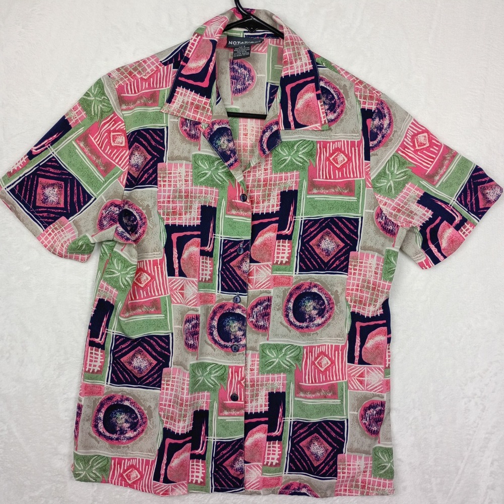 Notations Clothing Co Pink Green Abstract Geometric Print‎ Button Down Shirt S